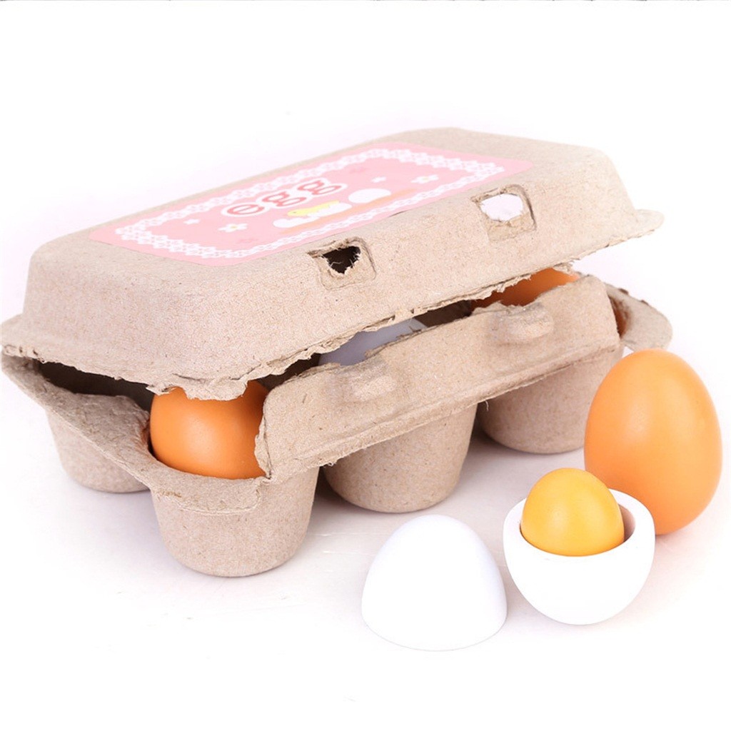 ZTTD Wooden Pretend Eggs Play Food Cooking Toy Set, Multicolor